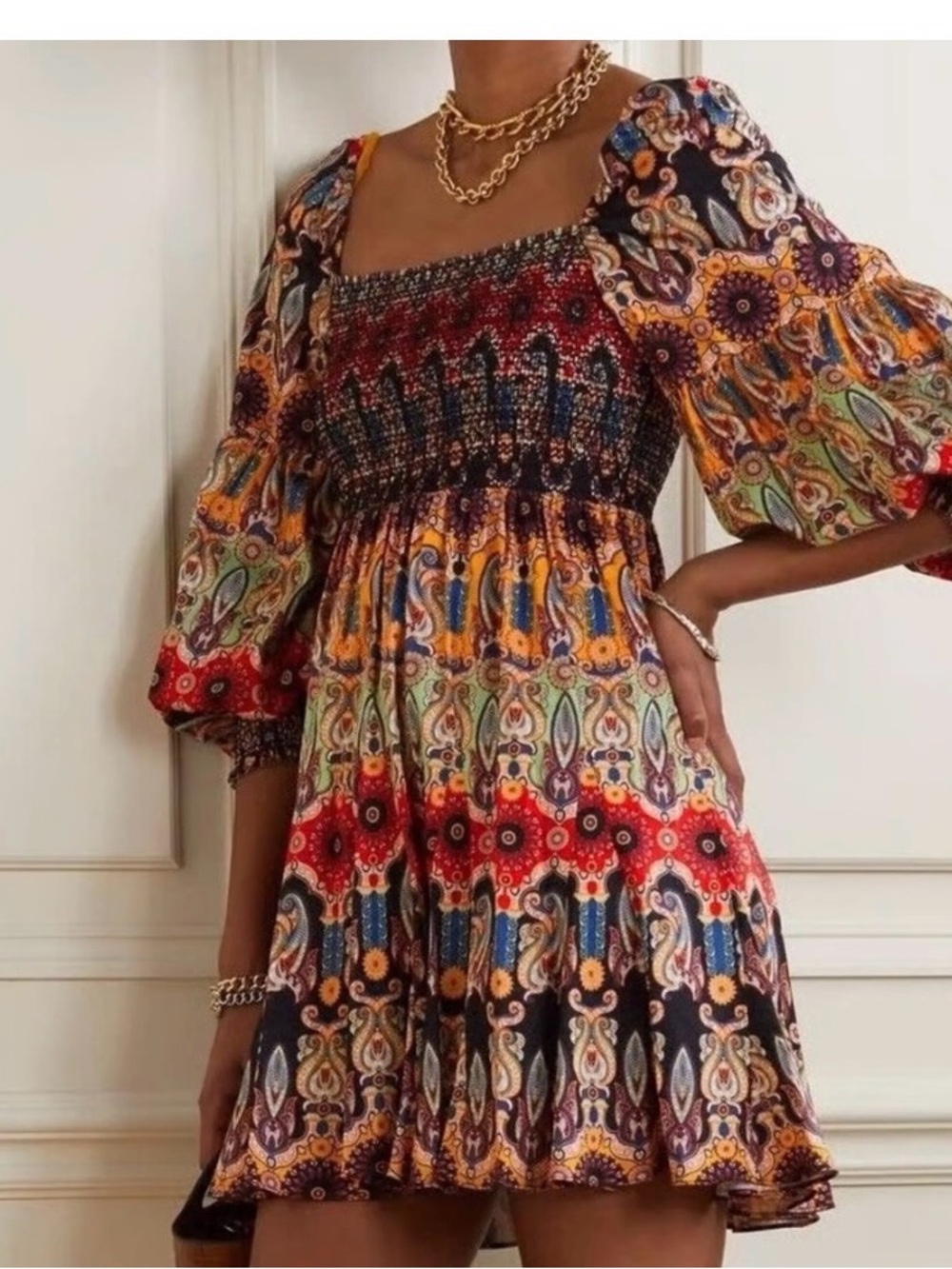 Alice + Olivia Smocked Top long sleeve mini dress size 10